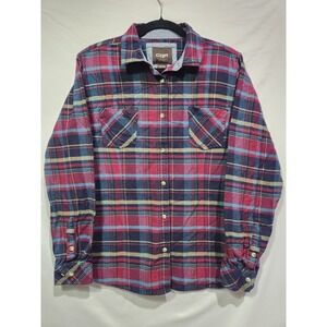 CQR Women's Plaid Flannel Shirt Long Sleeve Cotton Soft Brushed VERY BERRY Large
